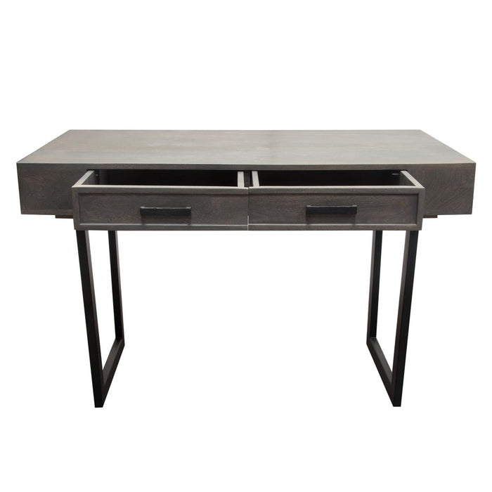 Hammond 2-Drawer Writing Desk in Solid Mango Wood Grey Finish & Black Iron Legs by Diamond Sofa