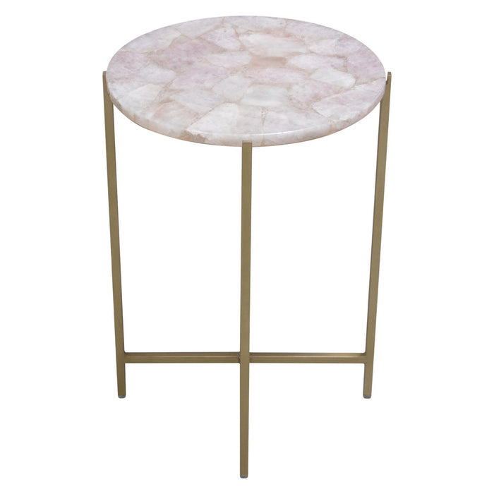 Mika Round Accent Table w/ Rose Quartz Top w/ Brass Base by Diamond Sofa