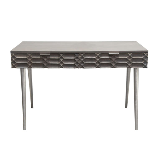 Petra Solid Mango Wood 2-Drawer Writing Desk in Smoke Grey Finish w/ Nickel Legs by Diamond Sofa image