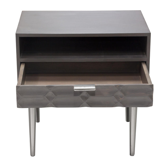 Petra Solid Mango Wood 1-Drawer Accent Table in Smoke Grey Finish w/ Nickel Legs by Diamond Sofa