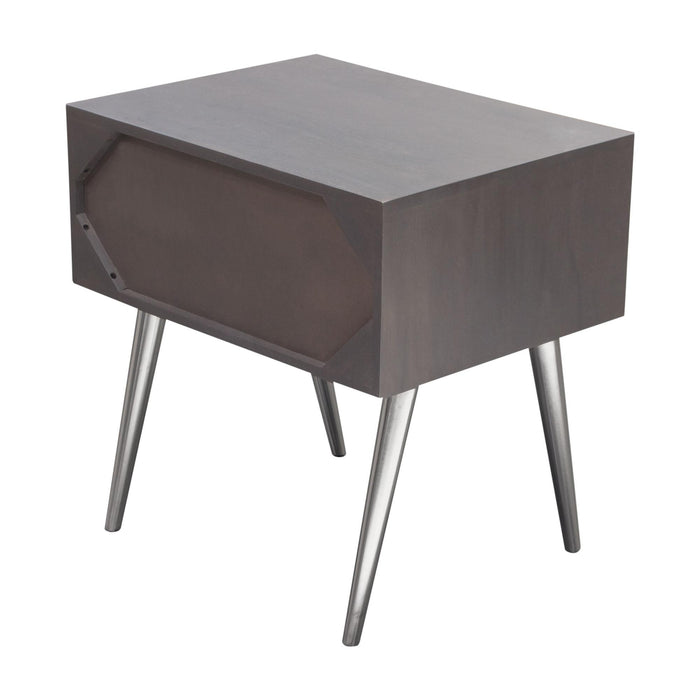 Petra Solid Mango Wood 1-Drawer Accent Table in Smoke Grey Finish w/ Nickel Legs by Diamond Sofa