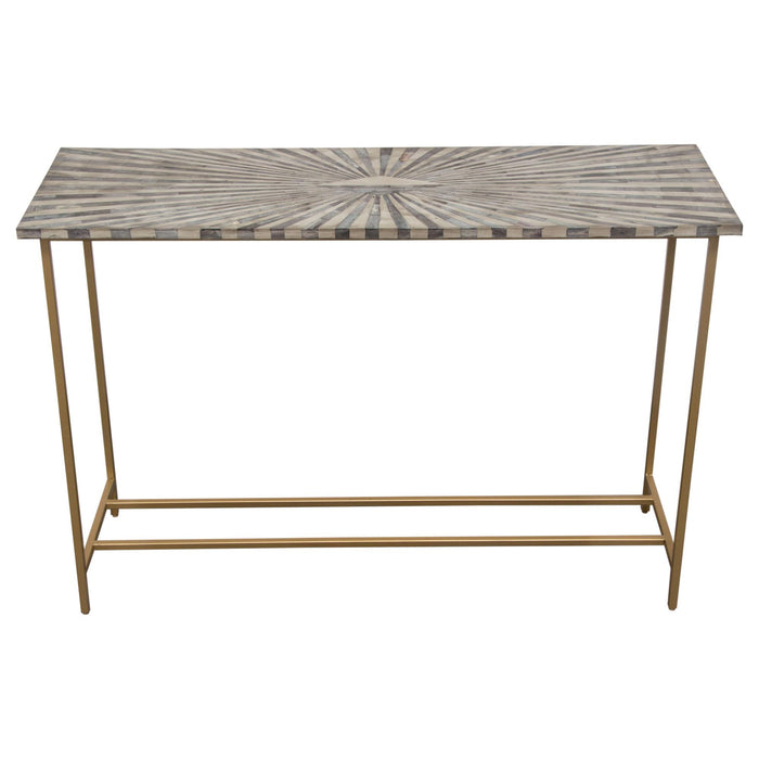 Prisma Console Table w/ Dyed Bone Inlay Sunburst Top & Brass Legs by Diamond Sofa