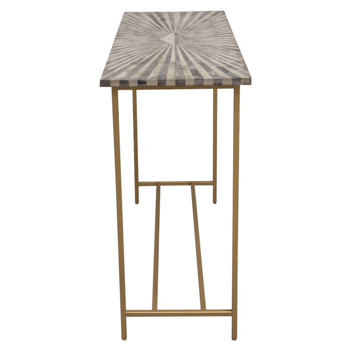 Prisma Console Table w/ Dyed Bone Inlay Sunburst Top & Brass Legs by Diamond Sofa