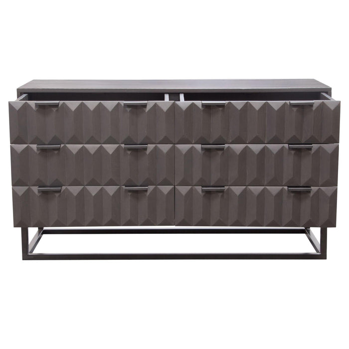 Spectrum 6-Drawer Solid Mango Wood Dresser in Smoke Grey Finish w/ Gun Metal Finished Legs by Diamond Sofa