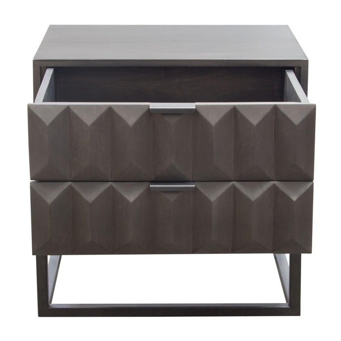 Spectrum 2-Drawer Solid Mango Wood Accent Table in Smoke Grey Finish w/ Gun Metal Finished Legs by Diamond Sofa