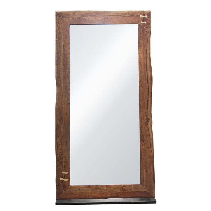 Vista Solid Acacia Wood Mirror w/ Live Edge in Walnut Finish w/ Gold Inlay & Black Self-Supporting Stand by Diamond Sofa