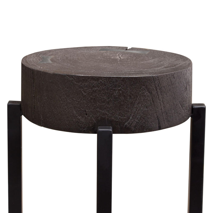 Alex Small 22" Accent Table with Solid Mango Wood Top in Espresso Finish w/ Silver Metal Inlay by Diamond Sofa