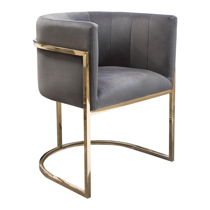 Pandora Dining Chair in Grey Velvet with Polished Gold Frame by Diamond Sofa