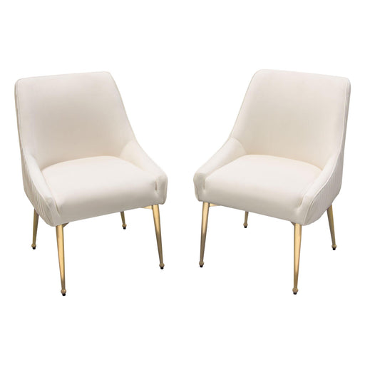 Set of (2) Quinn Dining Chairs w/ Vertical Outside Pleat Detail and Contoured Arm in Cream Velvet w/ Brushed Gold Metal Leg by Diamond Sofa image