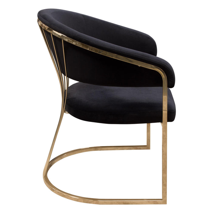 Solstice Dining Chair in Black Velvet w/ Polished Gold Metal Frame by Diamond Sofa