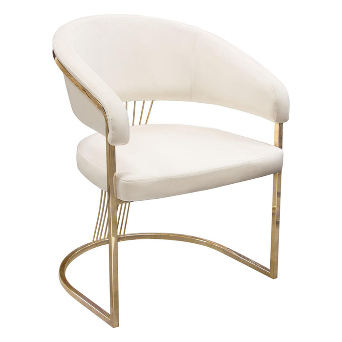 Solstice Dining Chair in Cream Velvet w/ Polished Gold Metal Frame by Diamond Sofa