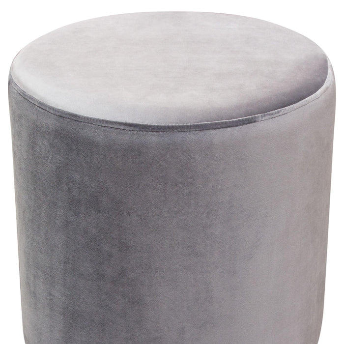 Sorbet Round Accent Ottoman in Grey Velvet w/ Silver Metal Band Accent by Diamond Sofa