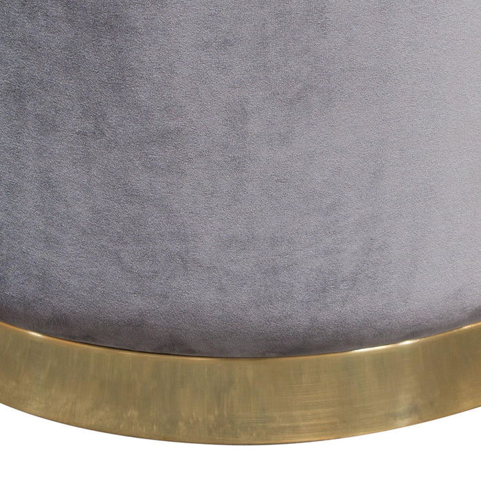 Sorbet Round Accent Ottoman in Grey Velvet w/ Silver Metal Band Accent by Diamond Sofa