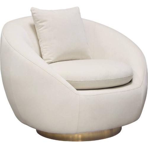 Celine Swivel Accent Chair in Light Cream Velvet w/ Brushed Gold Accent Band image