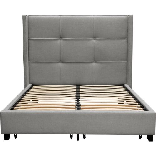 Beverly Eastern King Bed with Integrated Footboard Storage Unit & Accent Wings in Grey Fabric By Diamond Sofa image