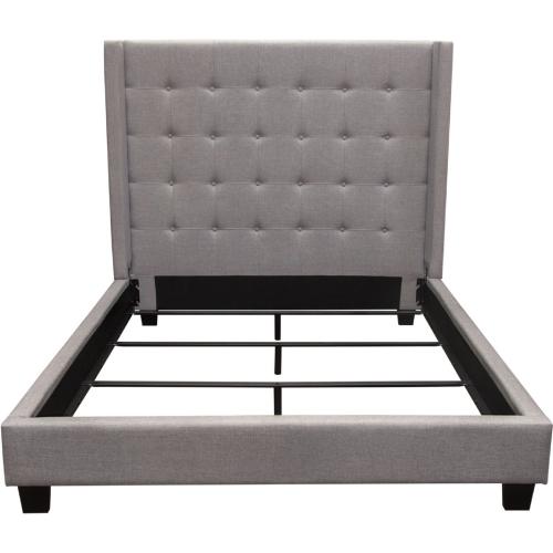 Madison Ave Tufted Wing Eastern King Bed in Light Grey Button Tufted Fabric image