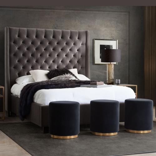 Park Avenue Eastern King Tufted Bed with Vintage Wing in Smoke Grey Velvet image