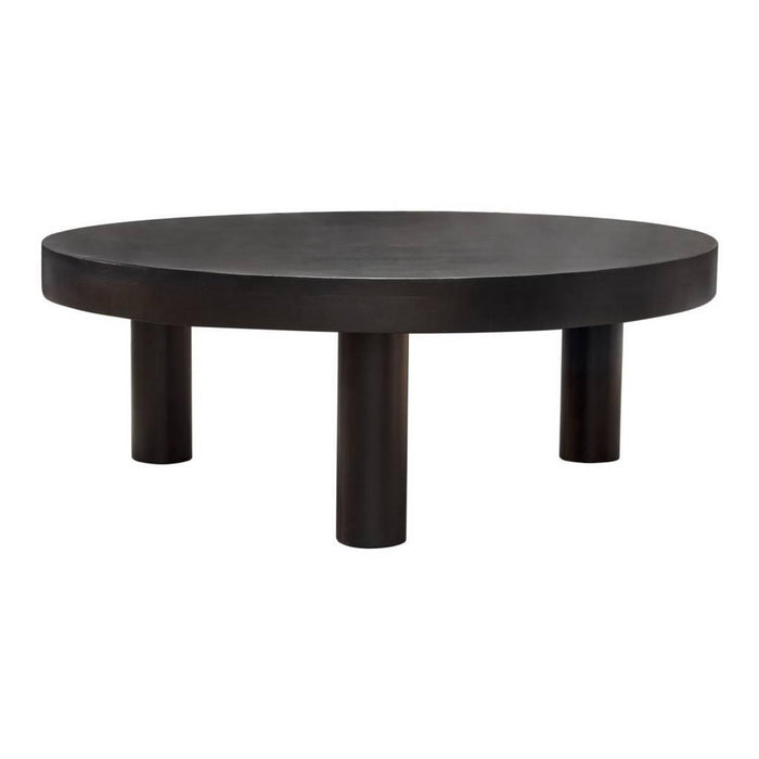 Rune 42" Round Cocktail Table w/ Solid Acacia Wood Top & Iron Leg Base in Black Finish image