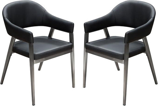 Adele Set of Two Dining/Accent Chairs in Black Leatherette w/ Brushed Stainless Steel Leg image