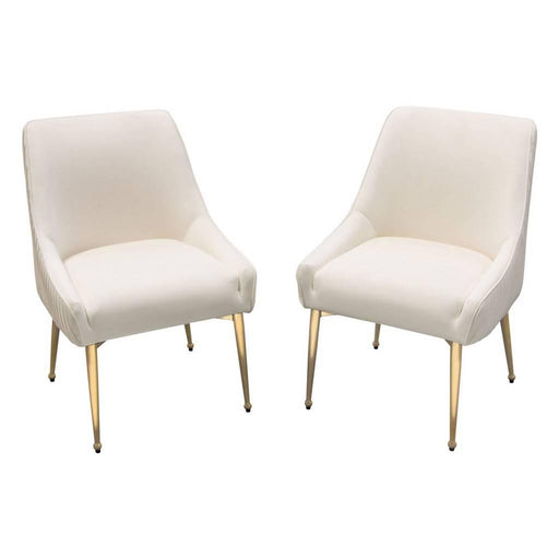 Set of (2) Quinn Dining Chairs w/ Vertical Outside Pleat Detail and Contoured Arm in Cream Velvet w/ Brushed Gold Metal Leg image