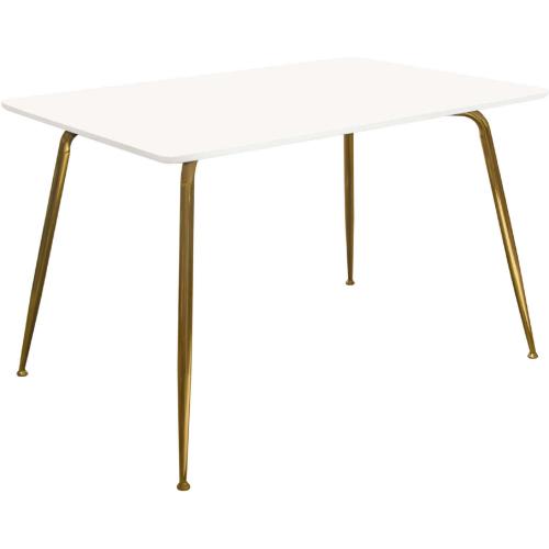 Chance White Lacquer Top Rectangular Dining Table w/ Brushed Gold Metal Legs image