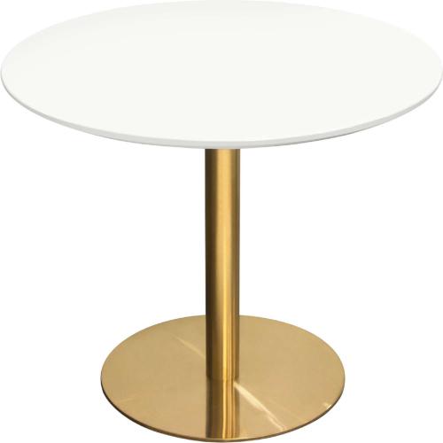 Stella 36" Round Dining Table w/ White Lacquer Top and Brushed Gold Metal Base image