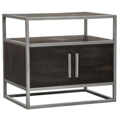 Empire 2-Door End Table in Dark Brown Veneer w/ Hand brushed Silver Metal Frame image