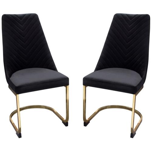 Vogue Set of (2) Dining Chairs in Black Velvet with Polished Gold Metal Base image