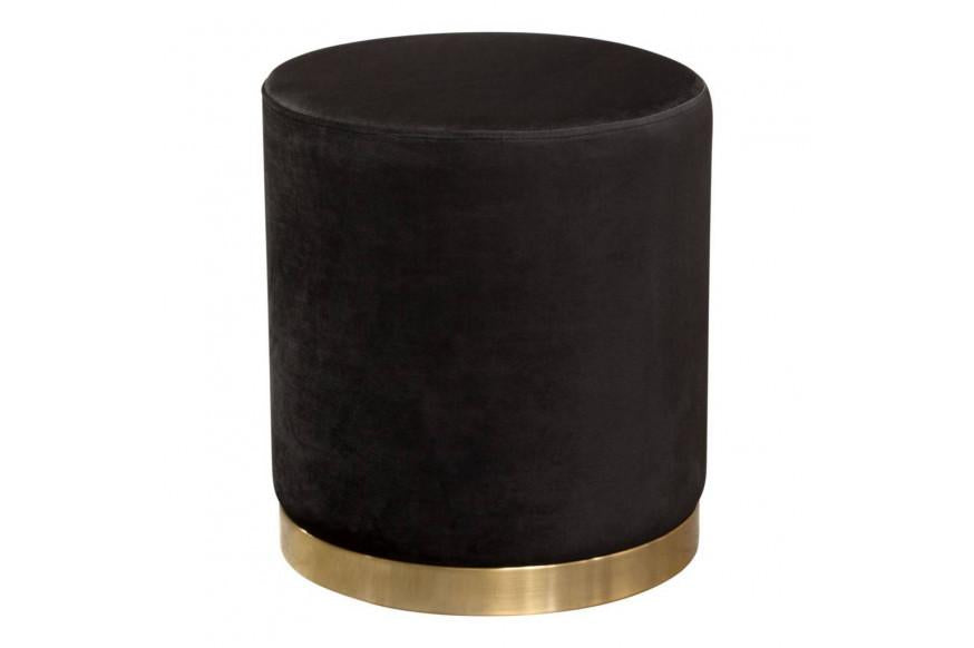 Sorbet Round Accent Ottoman in Black Velvet w/ Gold Metal Band Accent image