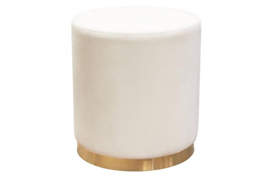 Sorbet Round Accent Ottoman in Cream Velvet w/ Gold Metal Band Accent image