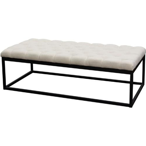 Mateo Black Powder Coat Metal Large Linen Tufted Bench - Desert Sand Linen image