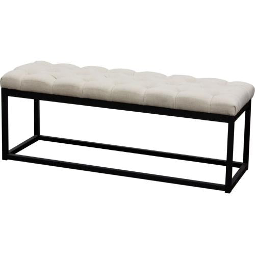 Mateo Black Powder Coat Metal Small Linen Tufted Bench - Desert Sand Linen image