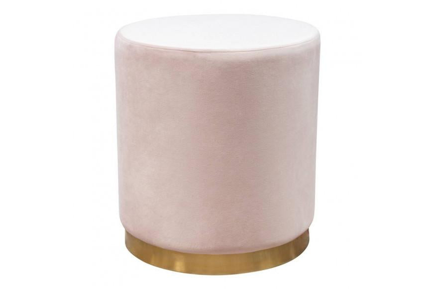 Sorbet Round Accent Ottoman in Blush Pink Velvet w/ Gold Metal Band Accent image