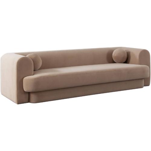 Form Sofa in Camel Performance Velvet w/ (2) Accent Pillow Balls image