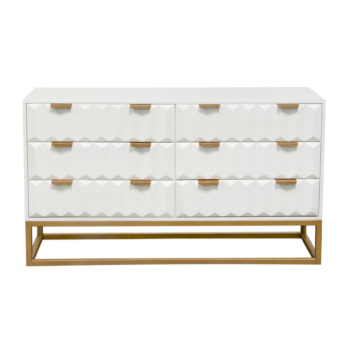 Spectrum 6-Drawer Solid Mango Wood Dresser in White Finish w/ Gold Finished Iron Legs by Diamond Sofa