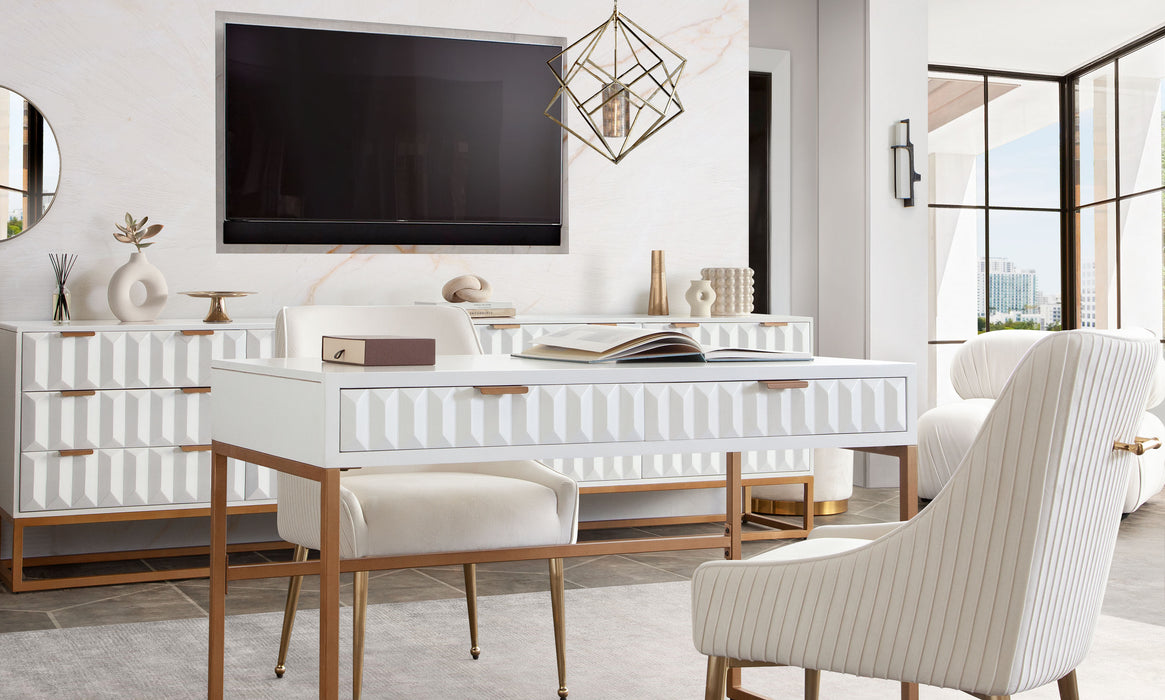 Spectrum 2-Drawer Solid Mango Wood Desk in White Finish w/ Gold Finished Iron Legs by Diamond Sofa