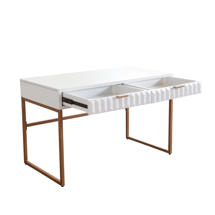Spectrum 2-Drawer Solid Mango Wood Desk in White Finish w/ Gold Finished Iron Legs by Diamond Sofa