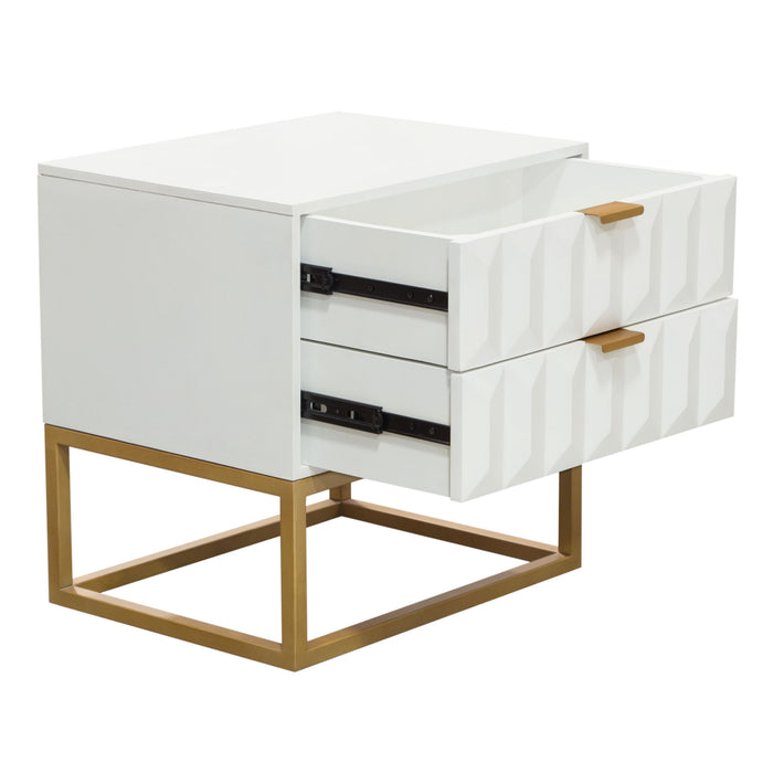 Spectrum 2-Drawer Solid Mango Wood Accent Table in White Finish w/ Gold Finished Iron Legs by Diamond Sofa