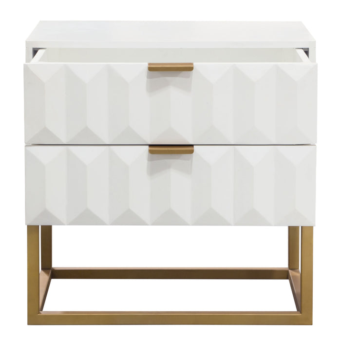 Spectrum 2-Drawer Solid Mango Wood Accent Table in White Finish w/ Gold Finished Iron Legs by Diamond Sofa