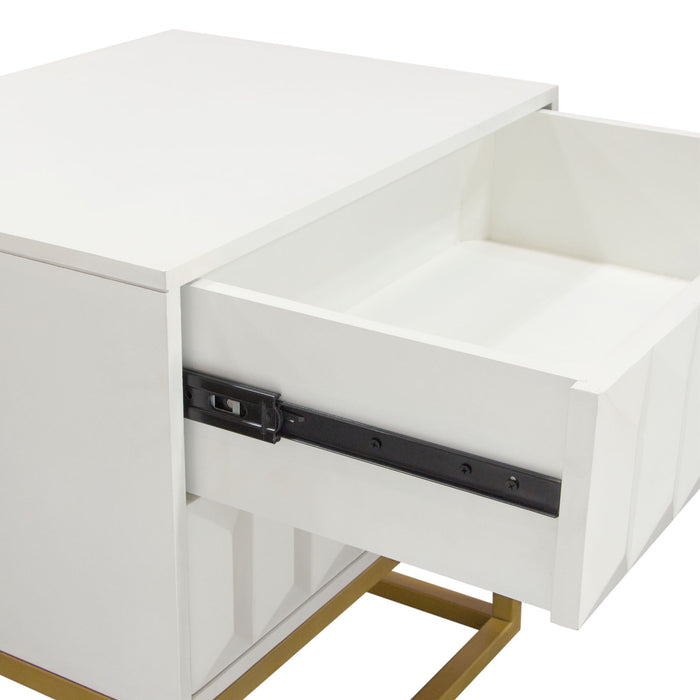 Spectrum 2-Drawer Solid Mango Wood Accent Table in White Finish w/ Gold Finished Iron Legs by Diamond Sofa