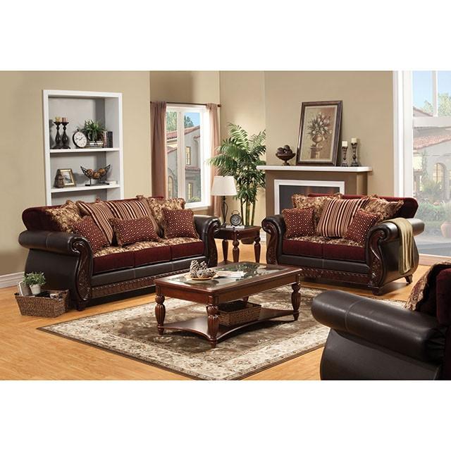 Franklin Burgundy/Espresso Love Seat, Burgundy