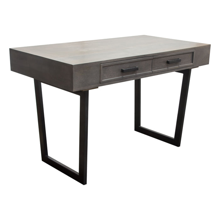 Hammond 2-Drawer Writing Desk in Solid Mango Wood Grey Finish & Black Iron Legs by Diamond Sofa