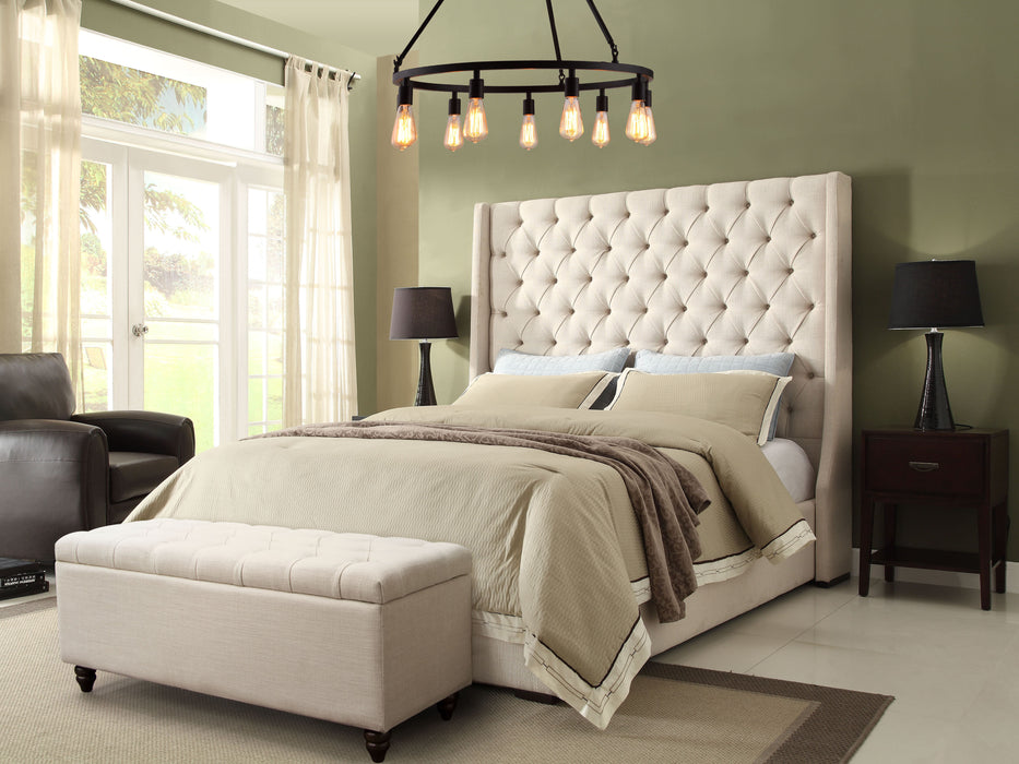 Park Avenue Eastern King Tufted Bed with Vintage Wing in Desert Sand Linen by Diamond Sofa