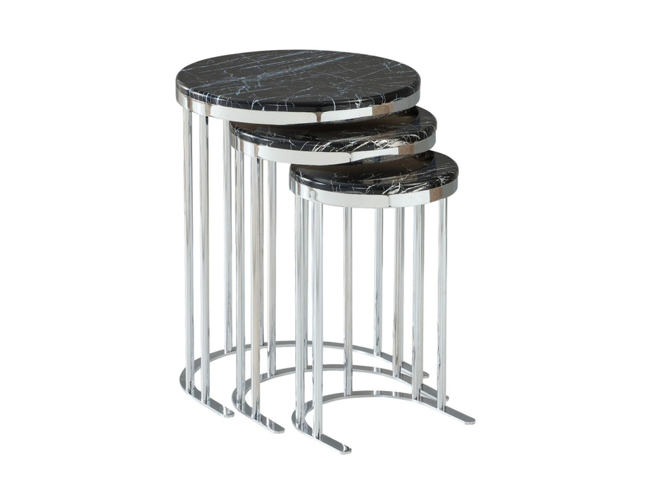 SC301 Nesting Table-Silver Legs-Black Marble Top