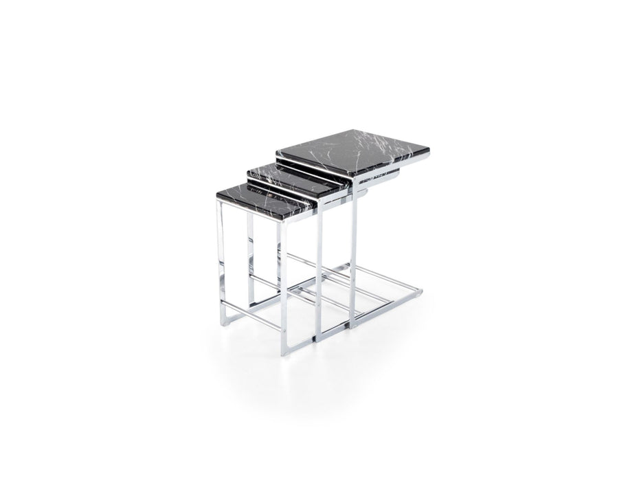 SC321 Nesting Table-Silver Legs-Black Silver Marble Top
