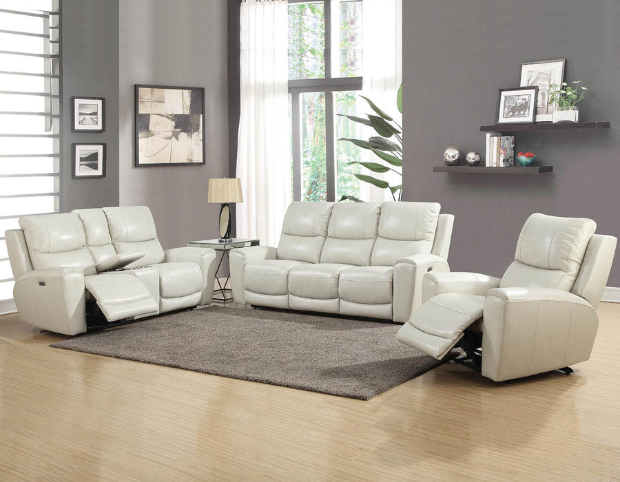 Steve Silver Laurel Leather Dual Power Reclining Sofa in Ivory