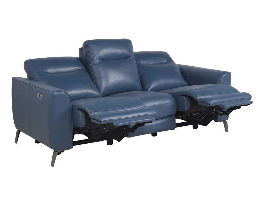 Steve Silver Sansa Leather Dual Power Reclining Sofa in Ocean Blue