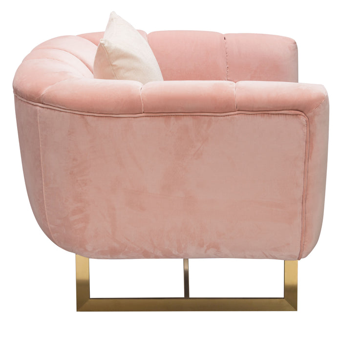 Venus Chair in Blush Pink Velvet w/ Contrasting Pillows & Gold Finished Metal Base by Diamond Sofa