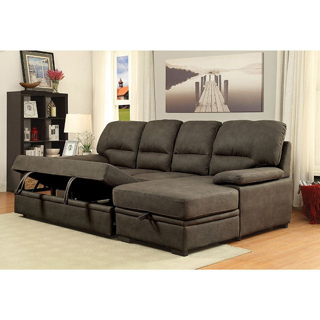 ALCESTER Brown Sectional w/ Sleeper, Ash Brown