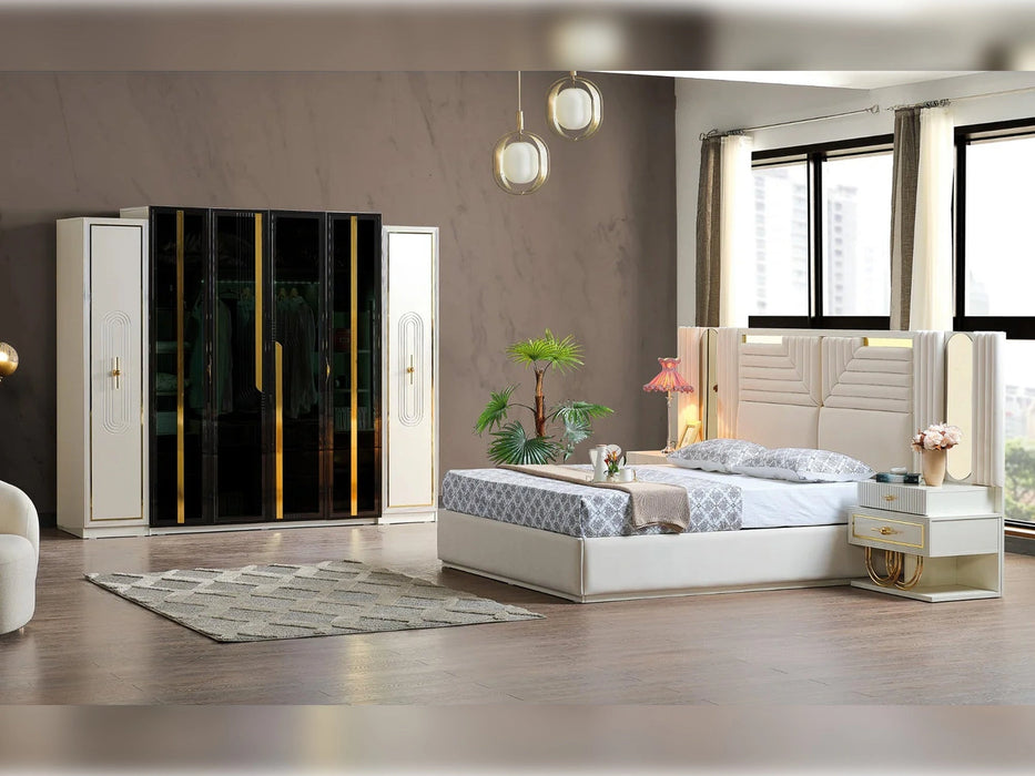 Marsel Bedroom (Queen Storage Bed With Headboard & Dresser With Mirror & 2 Nightstand With Back Part)